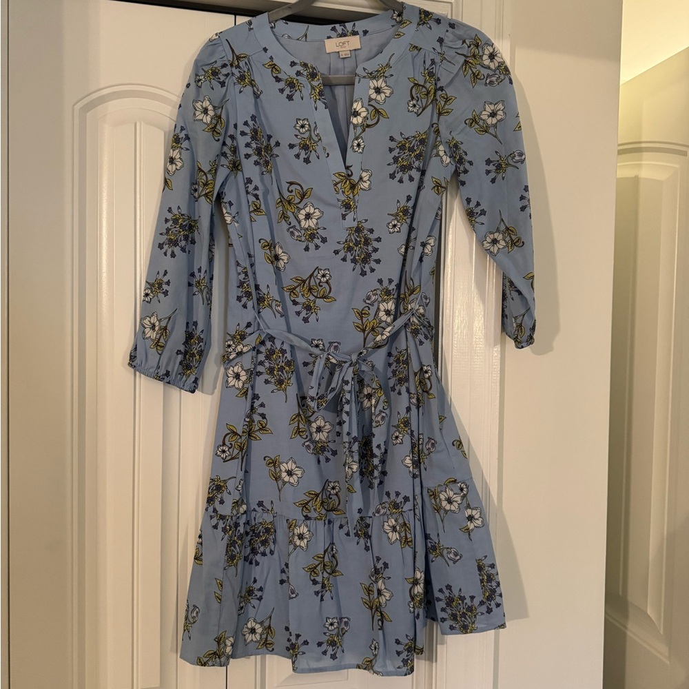 LOFT Blue Floral Long Sleeve Dress